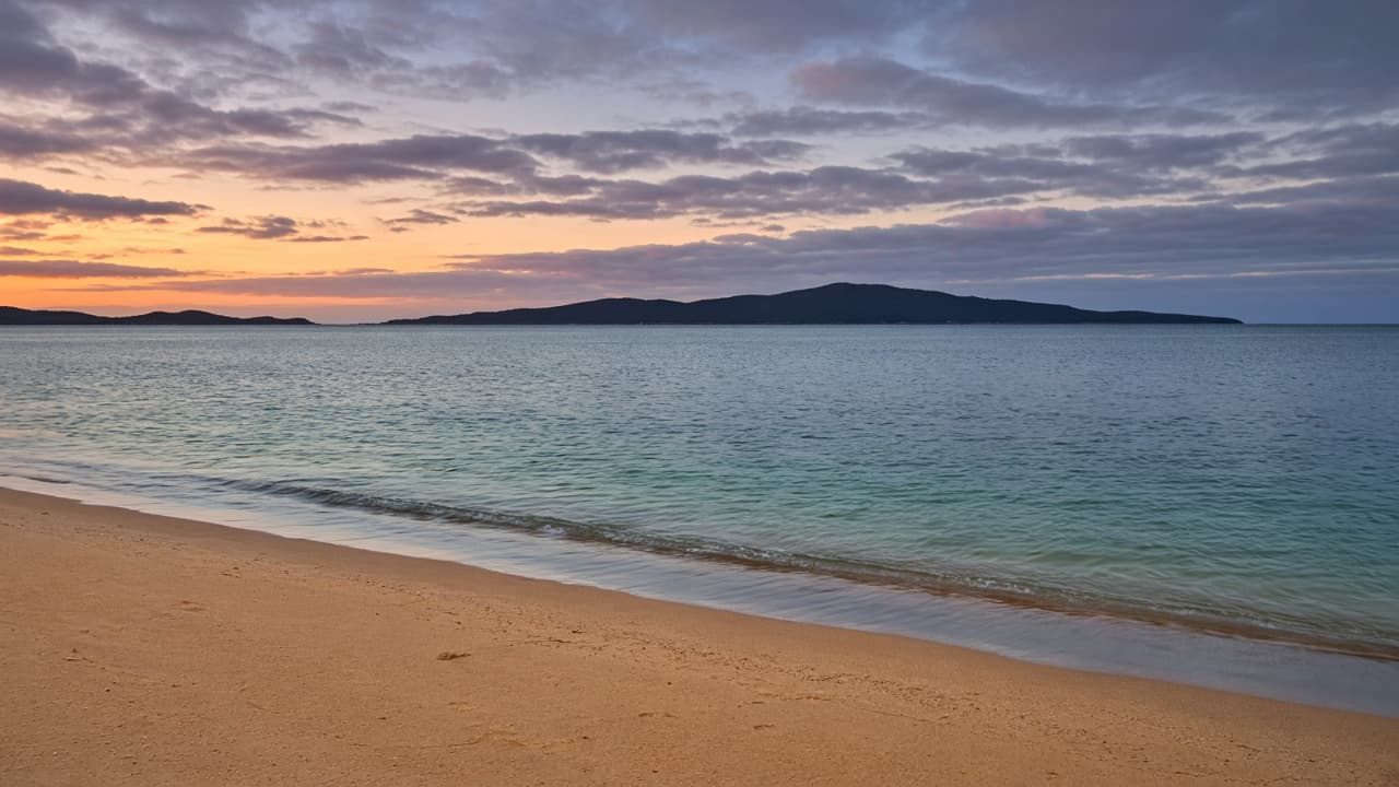 Dusk light over a sheltered Fraser Coast bay.